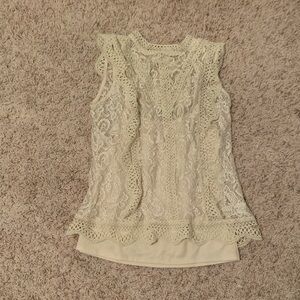 Adiva Cream Lace Sleeveless Blouse